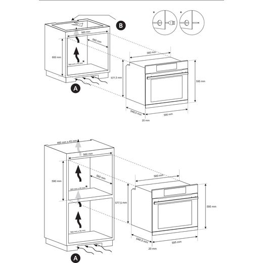 Candy Idea FIDC X605 Built In Electric Single Oven - Stainless Steel - Annotation - Dimensions shot